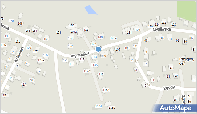 Tychy, Myśliwska, 111, mapa Tych&oacute;w