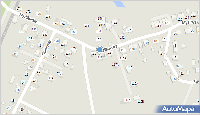 Tychy, Myśliwska, 119, mapa Tychów