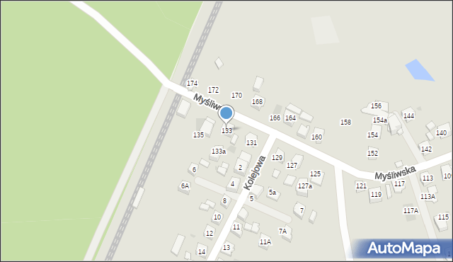 Tychy, Myśliwska, 133, mapa Tychów
