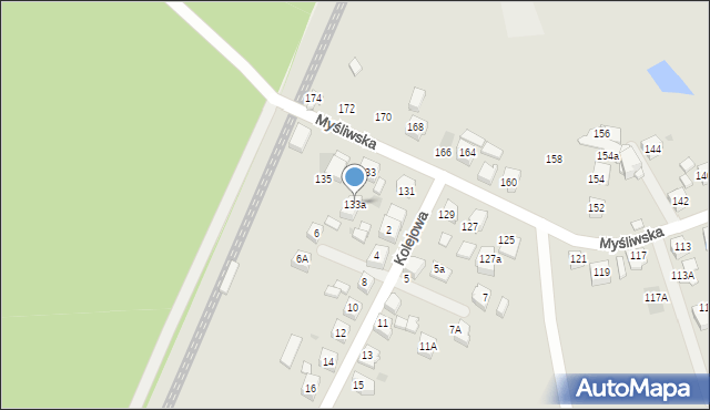 Tychy, Myśliwska, 133a, mapa Tychów