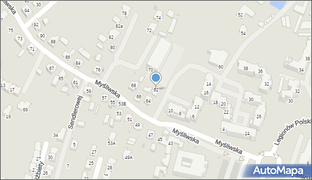 Tychy, Myśliwska, 62, mapa Tychów