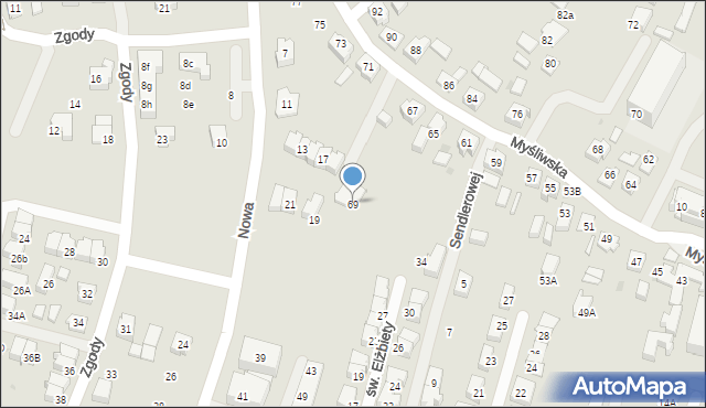 Tychy, Myśliwska, 69, mapa Tychów