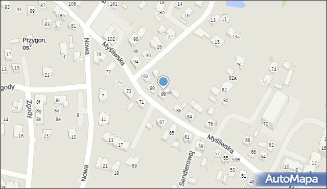 Tychy, Myśliwska, 88, mapa Tychów