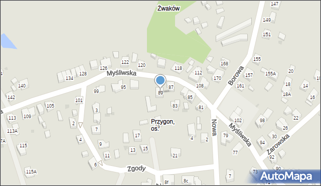 Tychy, Myśliwska, 89, mapa Tychów