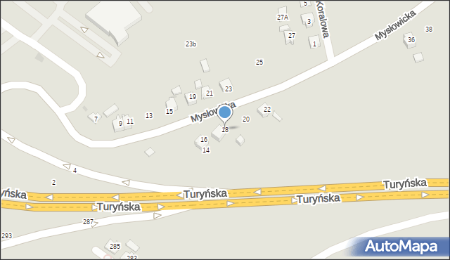 Tychy, Mysłowicka, 18, mapa Tychów