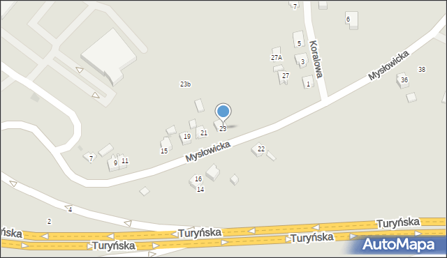 Tychy, Mysłowicka, 23, mapa Tychów