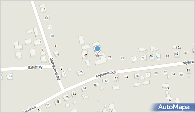 Tychy, Mysłowicka, 69, mapa Tychów