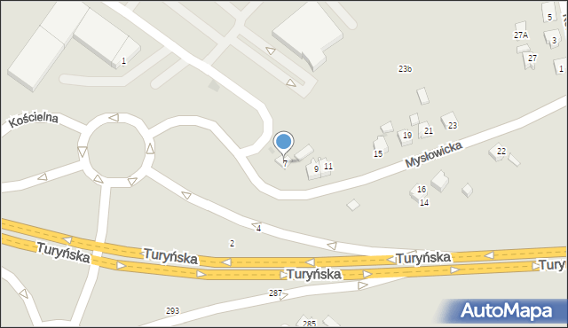 Tychy, Mysłowicka, 7, mapa Tychów