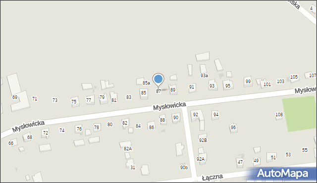 Tychy, Mysłowicka, 87, mapa Tychów
