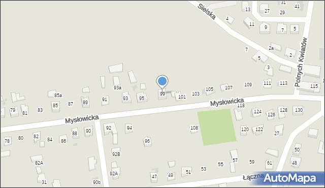 Tychy, Mysłowicka, 99, mapa Tychów
