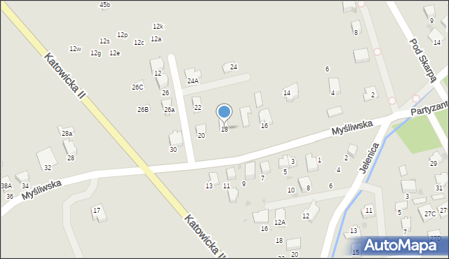 Ustroń, Myśliwska, 18, mapa Ustroń