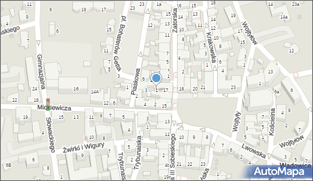 Wadowice, Mydlarska, 1, mapa Wadowice