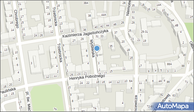 Wrocław, Myśliwska, 5, mapa Wrocławia