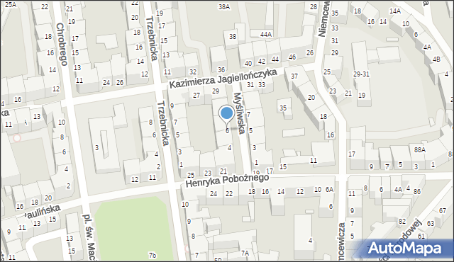 Wrocław, Myśliwska, 6, mapa Wrocławia