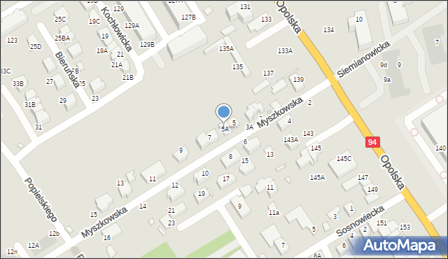 Wrocław, Myszkowska, 5A, mapa Wrocławia