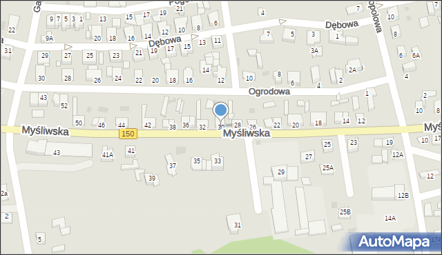 Wronki, Myśliwska, 30, mapa Wronki