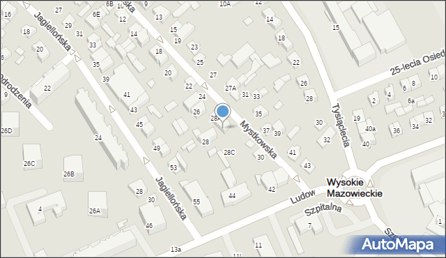 Wysokie Mazowieckie, Mystkowska, 28B, mapa Wysokie Mazowieckie
