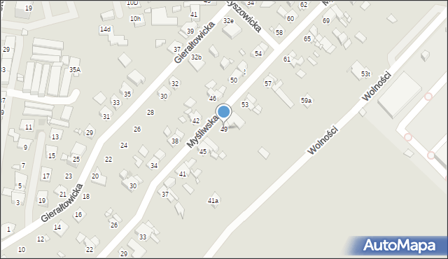 Zabrze, Myśliwska, 49, mapa Zabrza