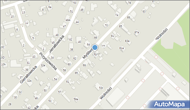 Zabrze, Myśliwska, 73, mapa Zabrza