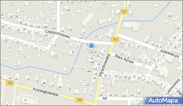 Żarki, Myszkowska, 4, mapa Żarki