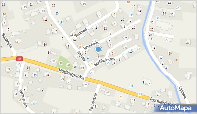 Zarszyn, Myśliwiecka, 1, mapa Zarszyn
