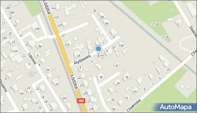 Zgierz, Myśliwska, 6, mapa Zgierz