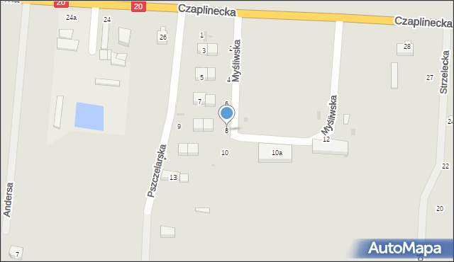 Złocieniec, Myśliwska, 8, mapa Złocieniec