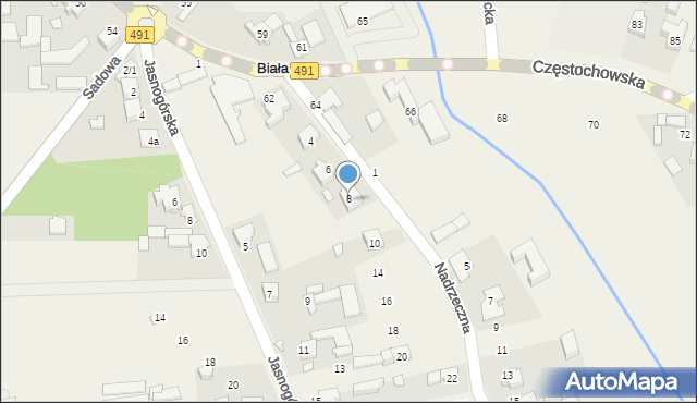 Biała, Nadrzeczna, 8, mapa Biała