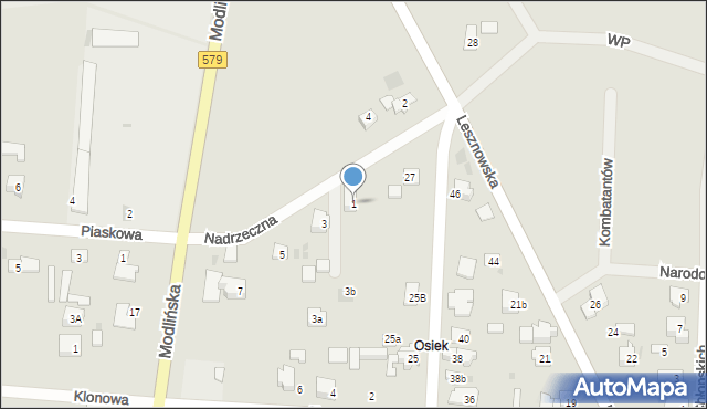 Błonie, Nadrzeczna, 1, mapa Błonie