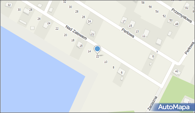 Brzeziny, Nad Zalewem, 12, mapa Brzeziny