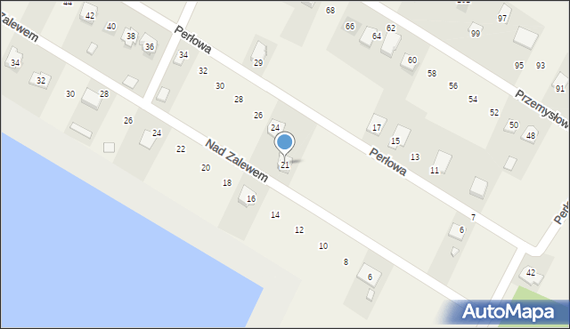 Brzeziny, Nad Zalewem, 21, mapa Brzeziny