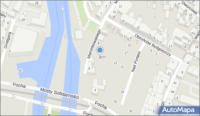 Bydgoszcz, Nad Portem, 15, mapa Bydgoszczy