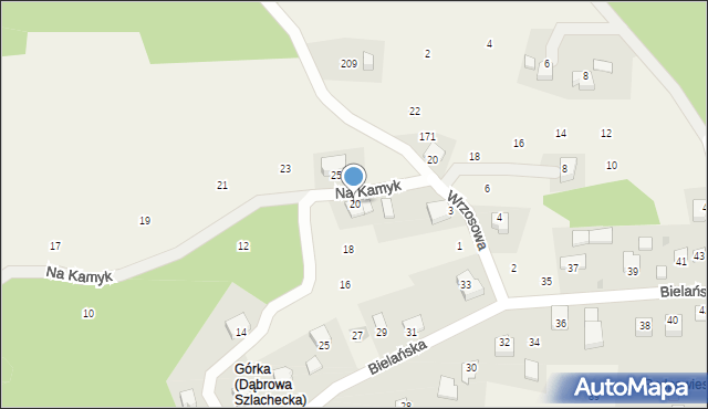 Dąbrowa Szlachecka, Na Kamyk, 20, mapa Dąbrowa Szlachecka