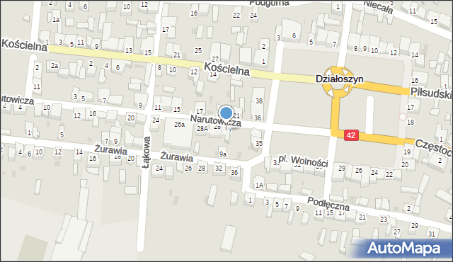 Działoszyn, Narutowicza Gabriela, 30, mapa Działoszyn