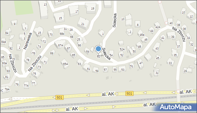 Gdańsk, Na Zboczu, 62, mapa Gdańska