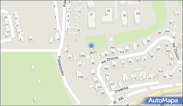 Gdańsk, Na Zboczu, 98b, mapa Gdańska