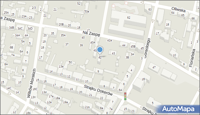 Gdańsk, Na Zaspę, 42, mapa Gdańska
