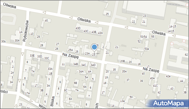 Gdańsk, Na Zaspę, 23B, mapa Gdańska