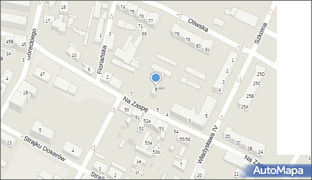 Gdańsk, Na Zaspę, 6, mapa Gdańska