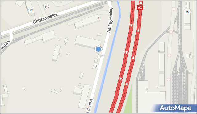 Gliwice, Nad Bytomką, 2, mapa Gliwic