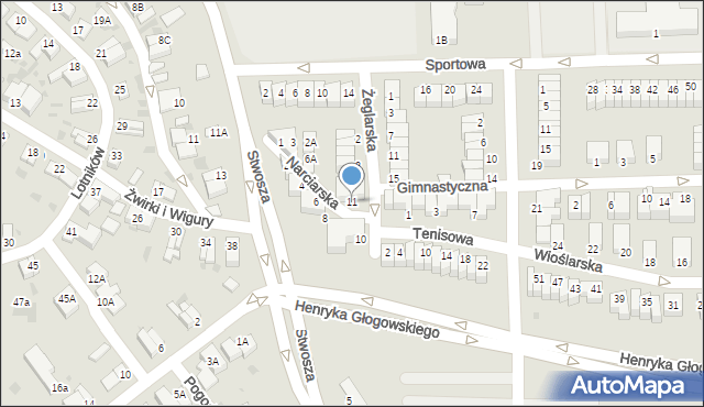 Głogów, Narciarska, 11, mapa Głogów