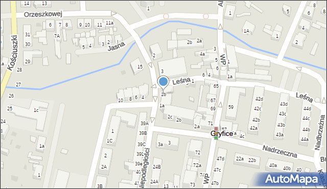 Gryfice, Nadrzeczna, 1b, mapa Gryfice