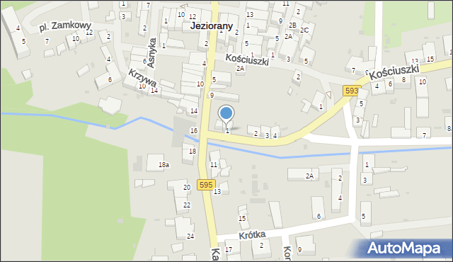 Jeziorany, Nadbrzeżna, 1, mapa Jeziorany