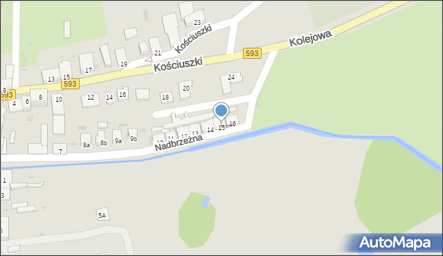 Jeziorany, Nadbrzeżna, 15, mapa Jeziorany