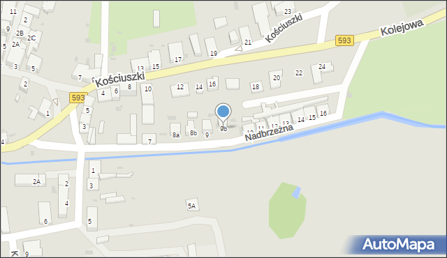 Jeziorany, Nadbrzeżna, 9b, mapa Jeziorany