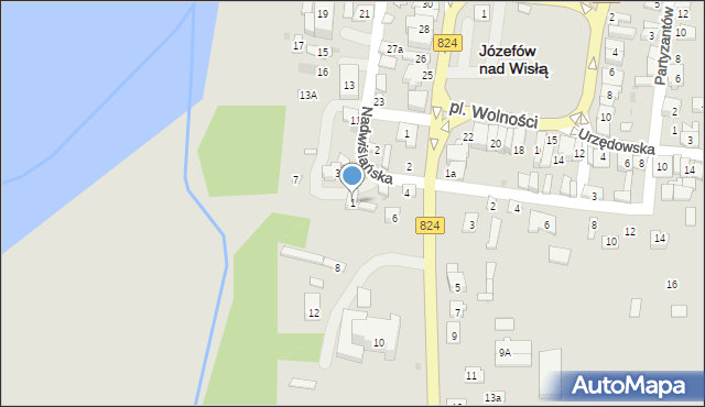 Józefów nad Wisłą, Nadwiślańska, 1, mapa Józefów nad Wisłą