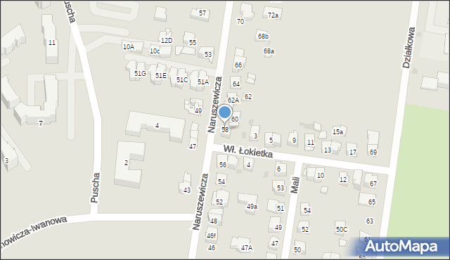 Kielce, Naruszewicza Adama, bp., 58, mapa Kielc