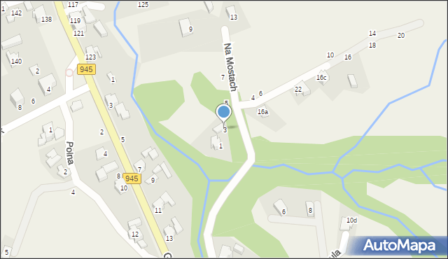 Korbielów, Na Mostach, 3, mapa Korbielów