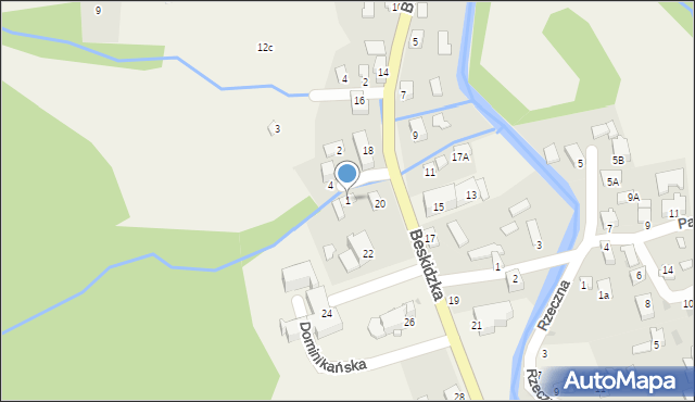 Korbielów, Nad Potokiem, 1, mapa Korbielów