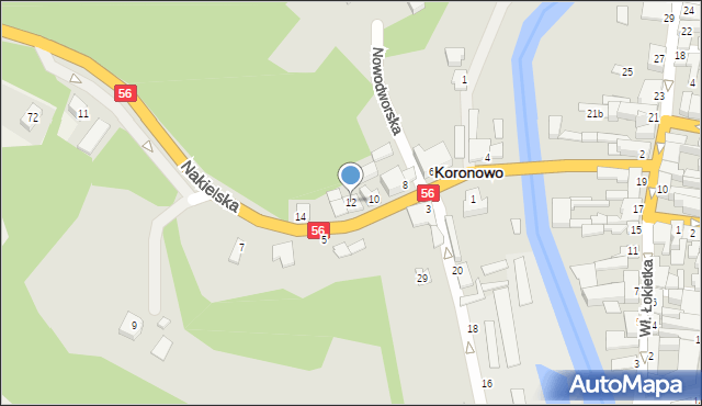 Koronowo, Nakielska, 12, mapa Koronowo